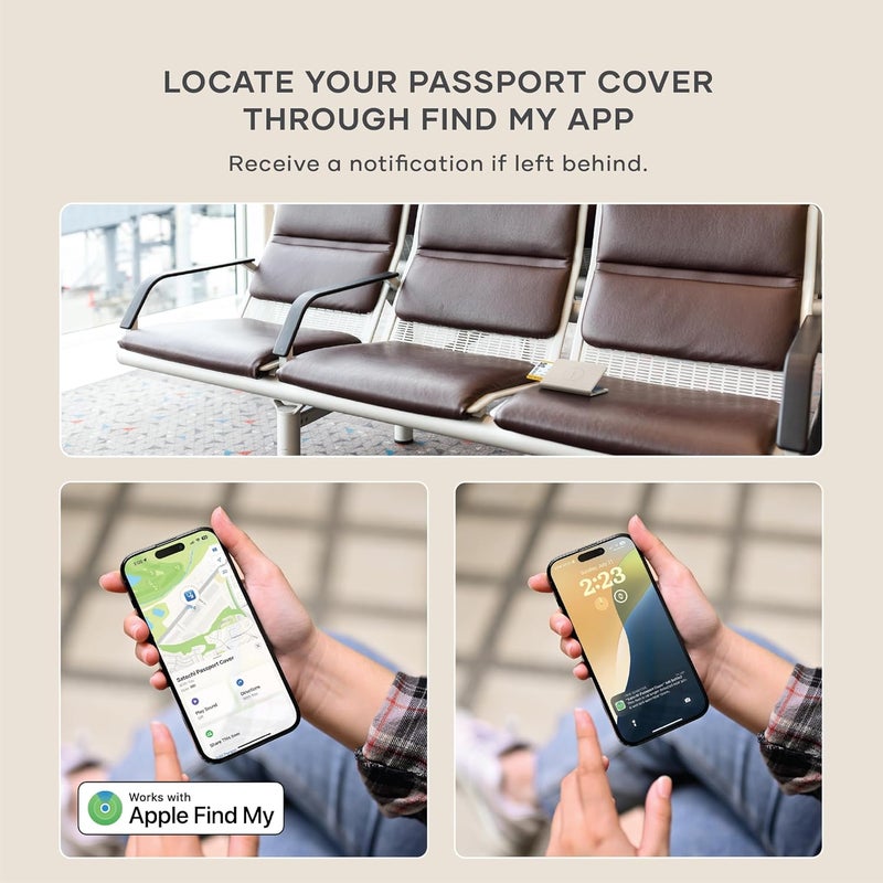 SATECHI Passport Holder for Travel with Find My, Passport Cover with 4 Card Holder, Wireless Charging, and RFID protection – Travel Essential Vegan Leather Passport– Sand - Image 3